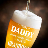 Gift For Grandpa, Gift For Father, Happy - First Dad Now Grandpa Simple Kid Names - Personalized Pilsner Glass