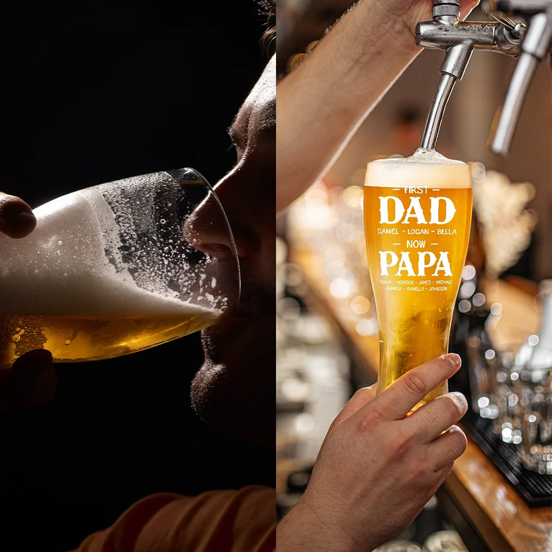 Gift For Grandpa, Gift For Father, Happy - First Dad Now Grandpa Simple Kid Names - Personalized Pilsner Glass