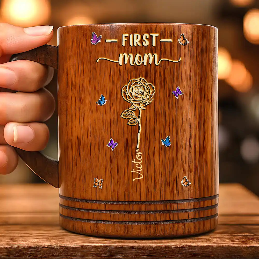 Gift For Mother,Gift For Grandma,Happy - First Mom Now Grandma - Personalized Wooden Mug