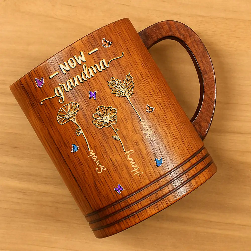Gift For Mother,Gift For Grandma,Happy - First Mom Now Grandma - Personalized Wooden Mug
