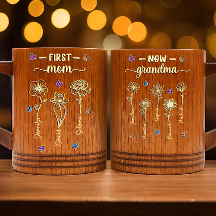 First Mom Now Grandma - Personalized Wooden Mug