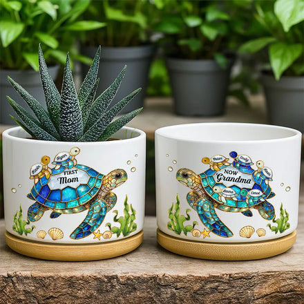 First Mom Now Grandma Turtle - Personalized Ceramic Plant Pot