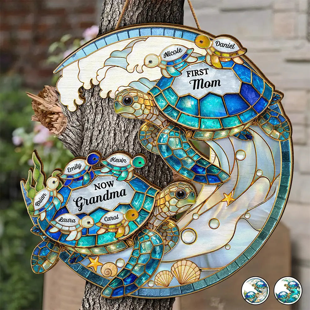 First Mom Now Grandma Turtle - Personalized Custom Shaped Wood Sign