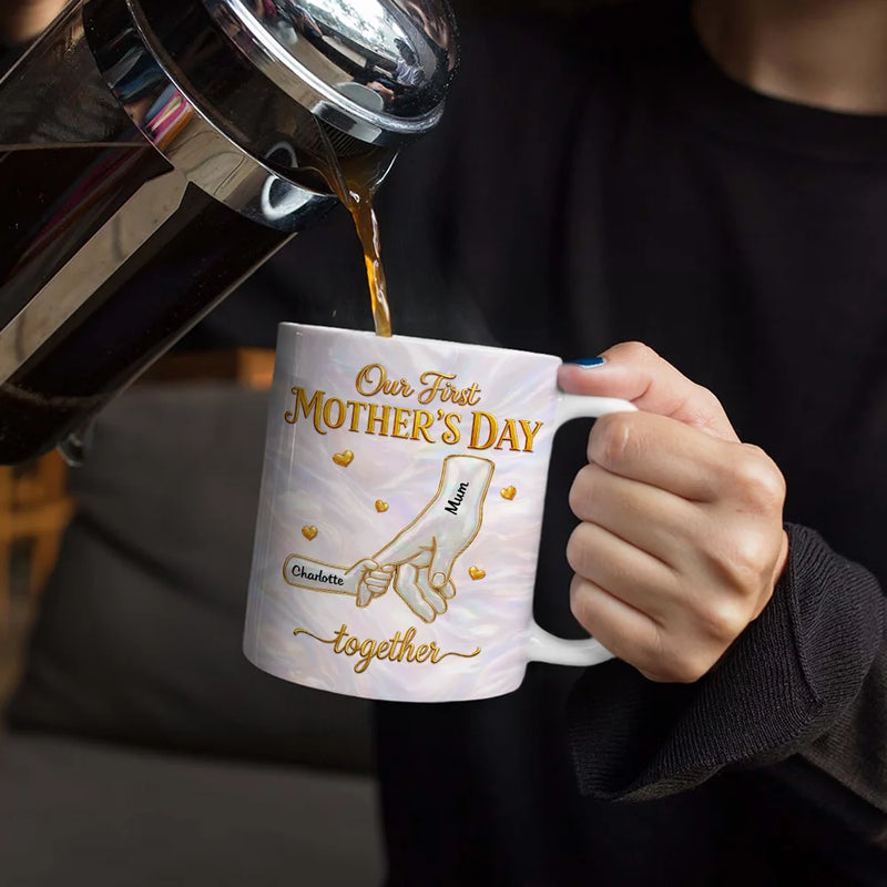 New Mom,New baby,Love - First Mother's Day Together Nacre Effect - Personalized White Edge-to-Edge Mug