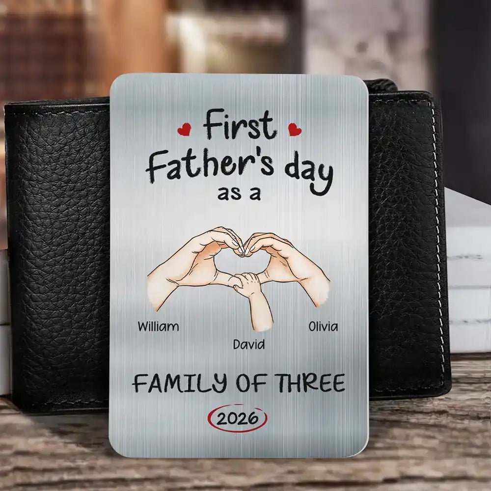 First Time Ever As A Family Of Three - Personalized Aluminum Wallet Card