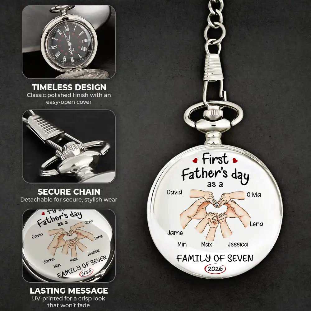 Gift For Father,Gift For Men,Happy,Vector - First Time Ever As A Family Of Three - Personalized Pocket Watch