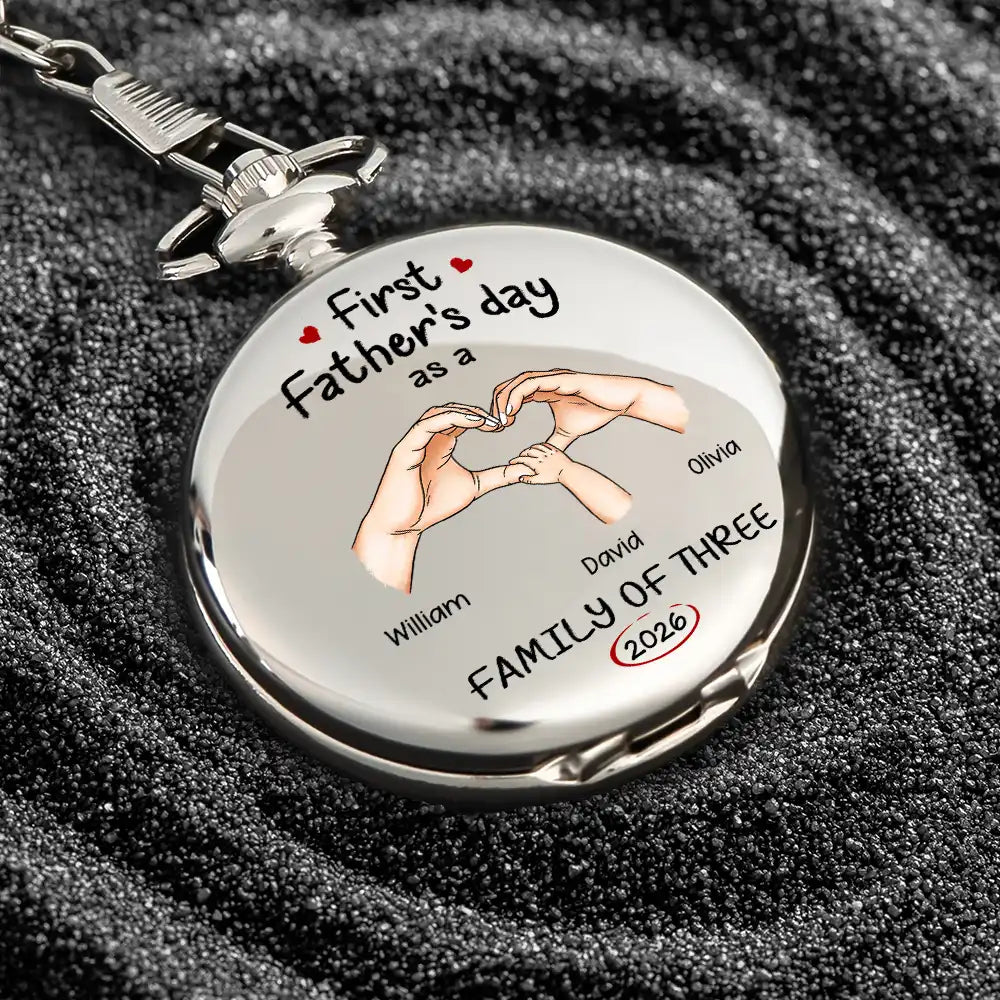 Gift For Father,Gift For Men,Happy,Vector - First Time Ever As A Family Of Three - Personalized Pocket Watch