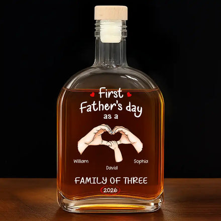 First Time Ever As A Family Of Three - Personalized Whiskey Bottle