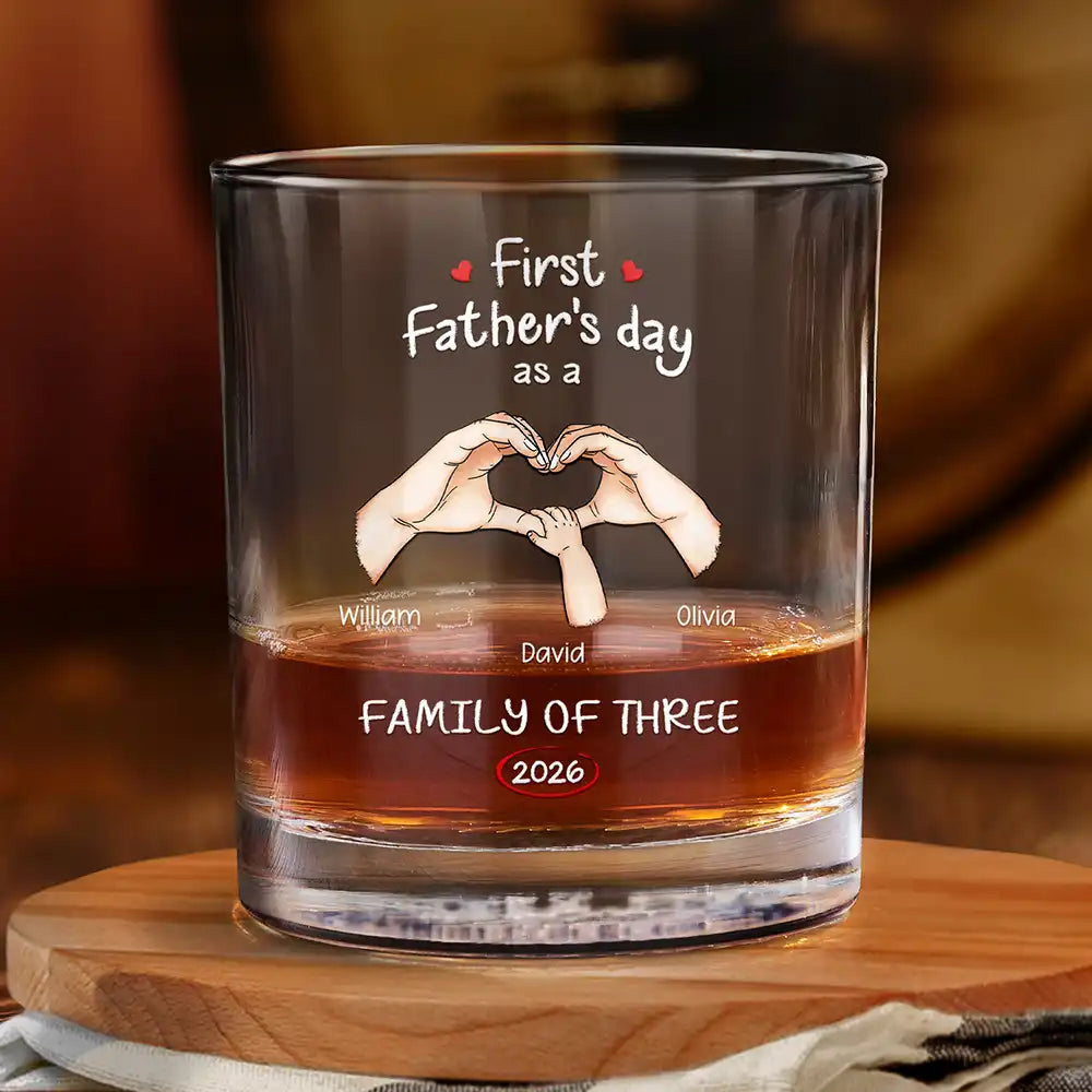 First Time Ever As A Family Of Three - Personalized Whiskey Glass