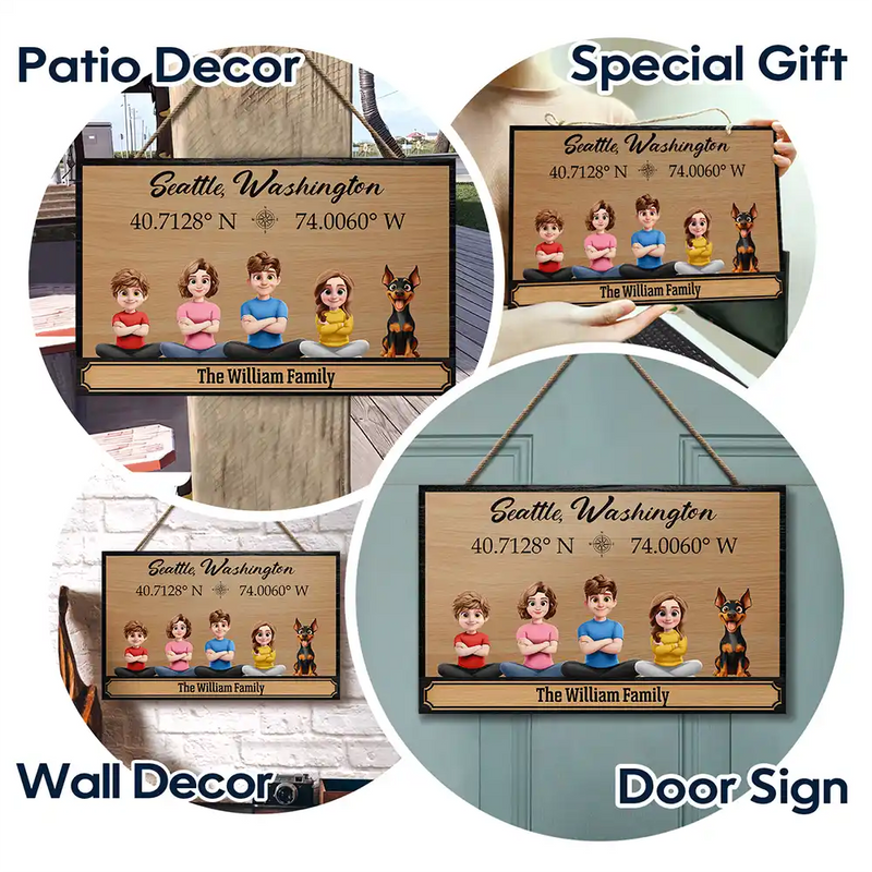 Gift For Yourself,Gift For Mother,Gift For Father,Gift For Grandpa,Gift For Grandma,Family,Happy - Location Coordinates Welcome To Our Home - Personalized Wood Rectangle Sign