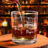 Gift For Father,Gift For Grandpa,Happy,Fishing,Non-Eng,Proud - Fishing We Are Hooked On Daddy - Personalized Whiskey Glass