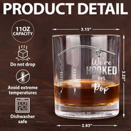Gift For Father,Gift For Grandpa,Happy,Fishing,Non-Eng,Proud - Fishing We Are Hooked On Daddy - Personalized Whiskey Glass