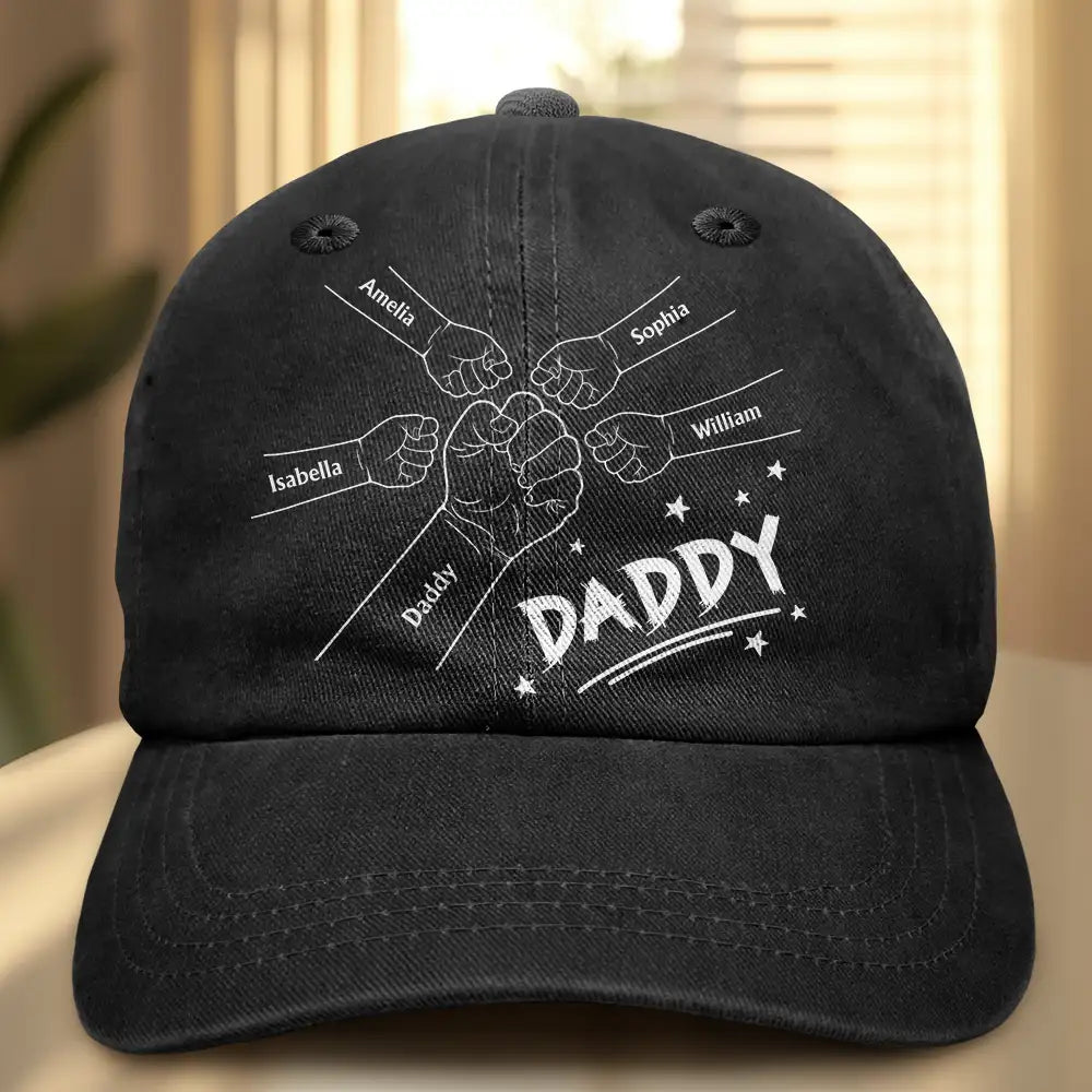 Fist Bump, Best Friends For Life Daddy - Personalized Vintage Washed Denim Cap