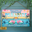 Flamingo Paradise Welcome To Where Neighbors Custom Wood Rectangle Sign