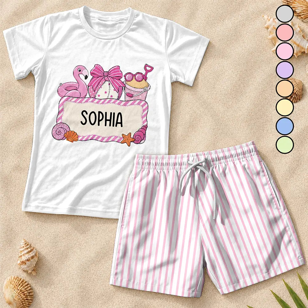 Flamingo Shark Summer Custom Name - Personalized Kids Clothing Set
