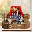 Gift For Couples,Old Couples,Gift For Husband,Gift For Wife,Gift For Boyfriend,Gift For Girlfriend,LGBT,Pet Lovers,Pet Couple,Dog Lovers,Dog Couple,Love - Flannel Couple You & Me And The Dogs - Personalized Custom Shaped Wooden Plaque