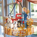 Gift For Couples, Dog Couple, Pet Lovers, Dog Lovers, Summer, Romantic, Vector - Flannel Couple You & Me And The Dogs - Personalized Window Hanging Suncatcher Ornament