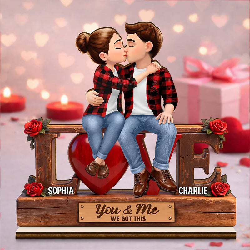 Gift For Couples,Old Couples,Gift For Husband,Gift For Wife,Gift For Boyfriend,Gift For Girlfriend,LGBT,Love,Top Market - Flannel Couple You & Me We Got This - Personalized Custom Shaped 2-Layered Acrylic Wooden Plaque