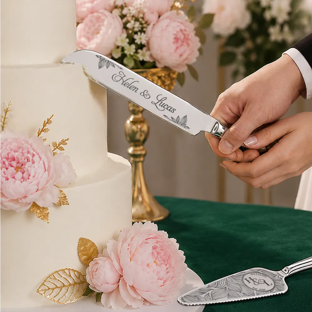 Romantic, Gift For Couples, Wedding, Custom Text - Floral Pattern Couple Wedding - Personalized Cake Cutting Set