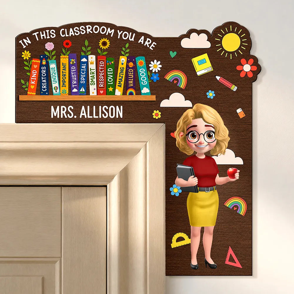 Floral Teacher In This Classroom You Are - Personalized Door Corner Wood Sign