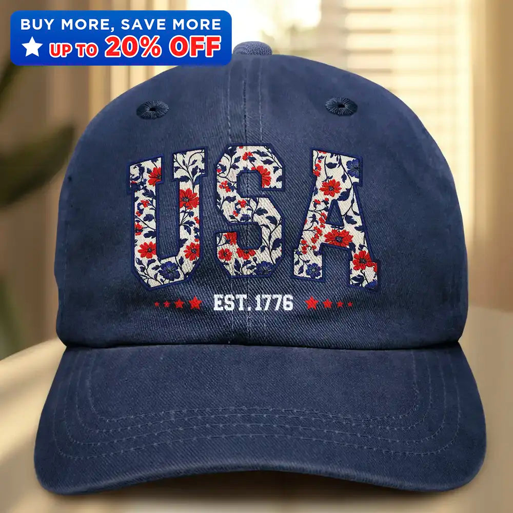 Floral USA - Vintage Washed Denim Cap