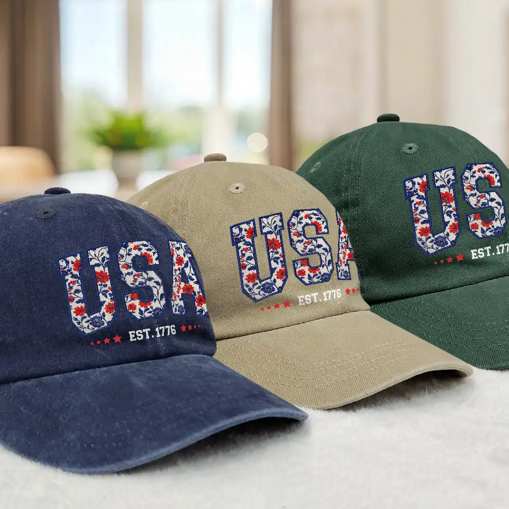 Independence Day,America 250th,Gift For Yourself,Happy,No Custom,Gift For Women,Gift For Men - Floral USA - Vintage Washed Denim Cap