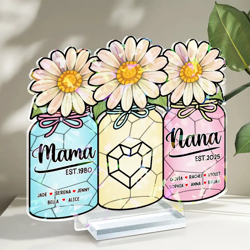 Gift For Yourself, Gift For Women, Gift For Mother, Gift For Grandma, Love - Flower Mason Jar Mom Grandma Great Grandma - Personalized Holographic Acrylic Plaque