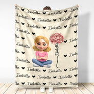 Gift For Kids,Gift For Grandkids,Happy - Flower Birth Month & Name Cute 3D Version - Personalized Fleece Blanket, Sherpa Blanket