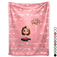 Gift For Kids,Gift For Grandkids,Happy - Flower Birth Month & Name Cute 3D Version - Personalized Fleece Blanket, Sherpa Blanket