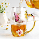 Gift For Yourself,Gift For Women,Gift For Men - Flower Butterfly Monogram - Personalized Glass Flower Tea Cup
