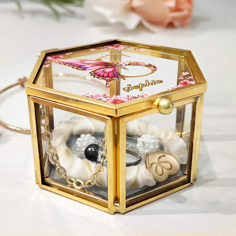 Gift For Yourself,Gift For Women,Gift For Men - Flower Butterfly Monogram - Personalized Glass Jewelry Box