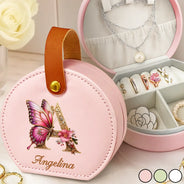 Gift For Yourself,Travel,Gift For Women,Summer,Happy - Flower Butterfly Monogram - Personalized Jewelry Box With Handle