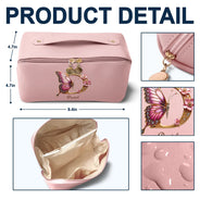 Gift For Yourself, Gift For Women, Happy - Flower Butterfly Monogram - Personalized Leather Makeup Bag