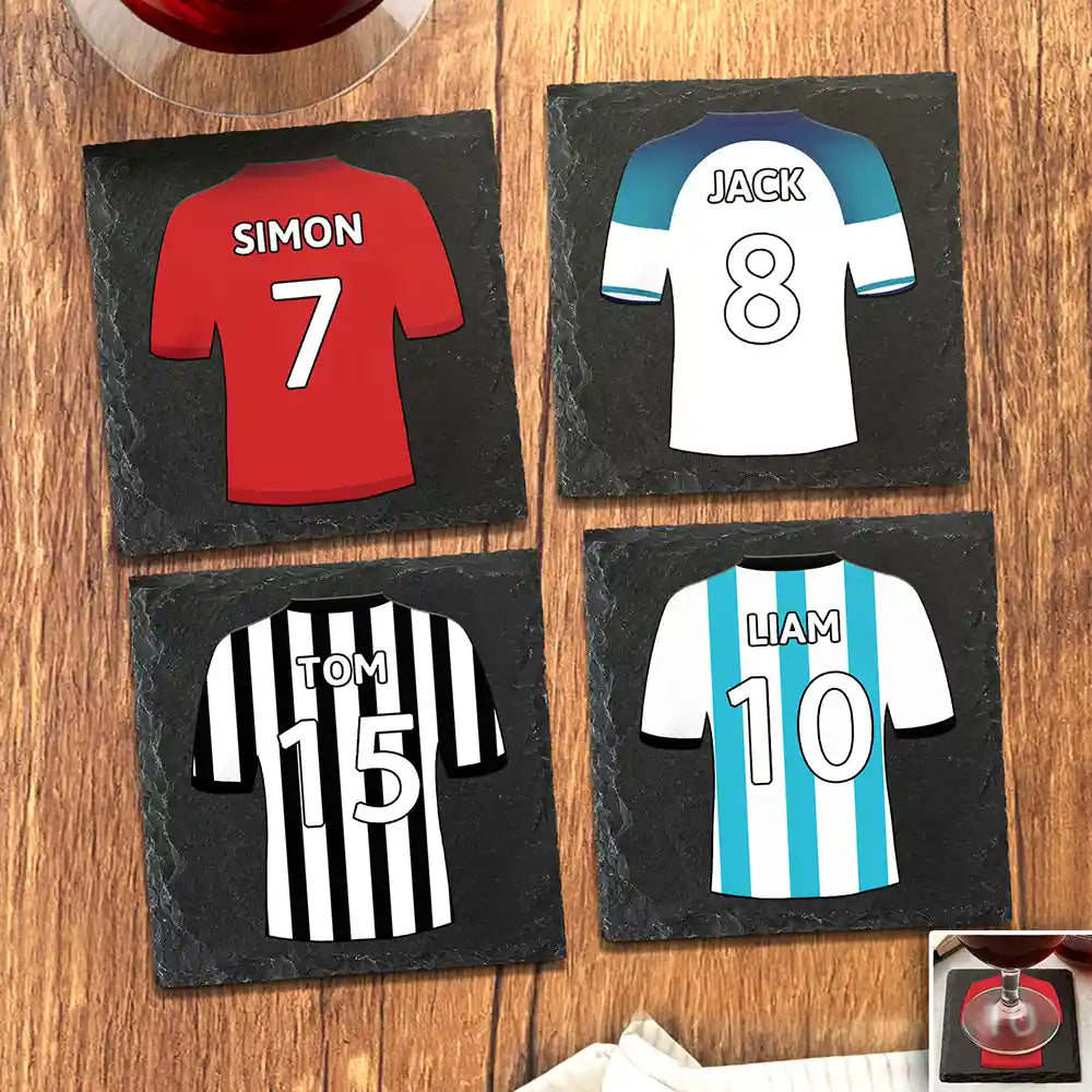Football,Happy,Gift For Husband,Parents,Gift For Men,Gift For Yourself,Gift For Grandpa,Sport Dad,Gift For Kids - Football Shirt Dad Grandpa Kid - Personalized Slate Coaster