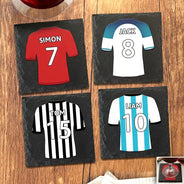 Football,Happy,Gift For Husband,Parents,Gift For Men,Gift For Yourself,Gift For Grandpa,Sport Dad,Gift For Kids - Football Shirt Dad Grandpa Kid - Personalized Slate Coaster