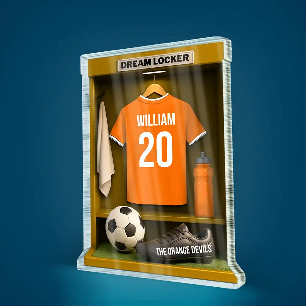 Football,Happy - Football Soccer Locker 3D Effect - Personalized Custom Shaped Acrylic Plaque
