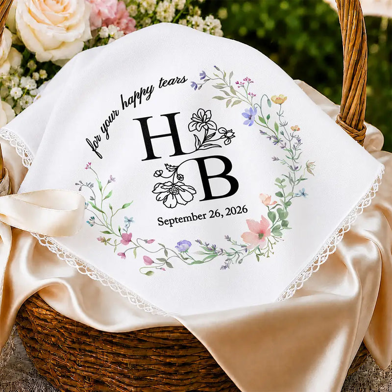 Sentimental,Gift For Children,Gift For Daughter,Wedding,Icon,Custom Text - Birth Flower Toile Blue Wedding Bridal To Daughter Granddaughter - Personalized Handkerchief