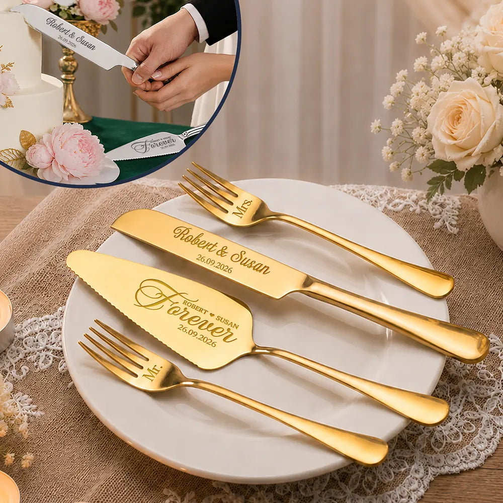 Romantic, Gift For Couples, Wedding, Custom Text - Forever Couple Wedding - Personalized Cake Cutting Set