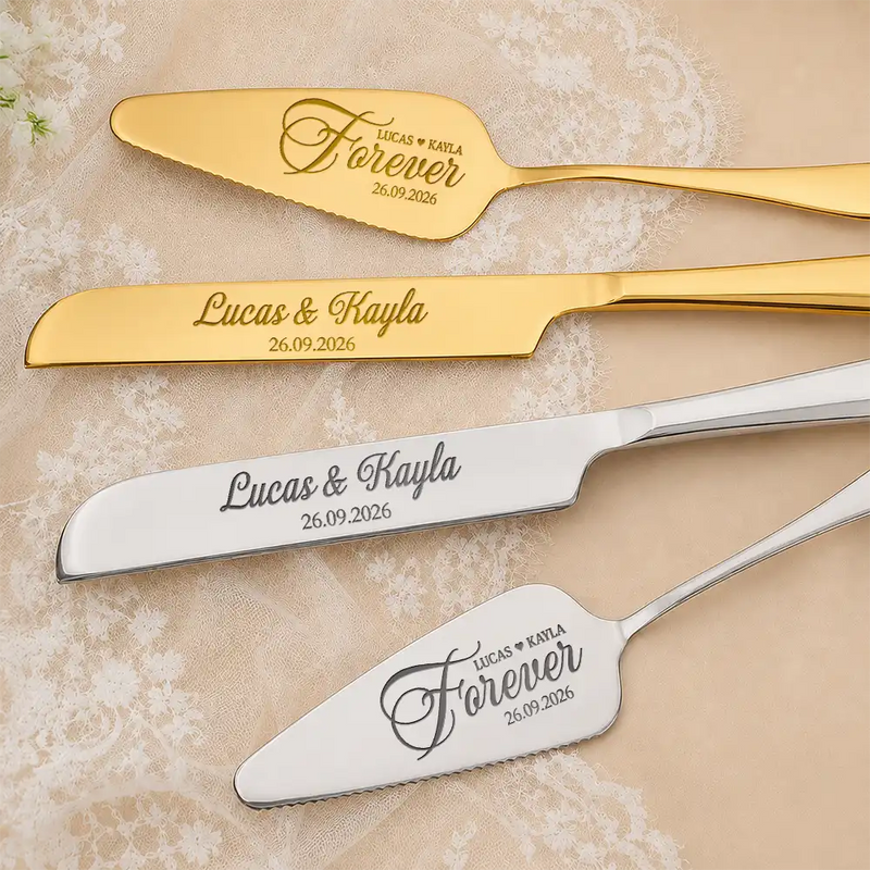 Romantic, Gift For Couples, Wedding, Custom Text - Forever Couple Wedding - Personalized Cake Cutting Set