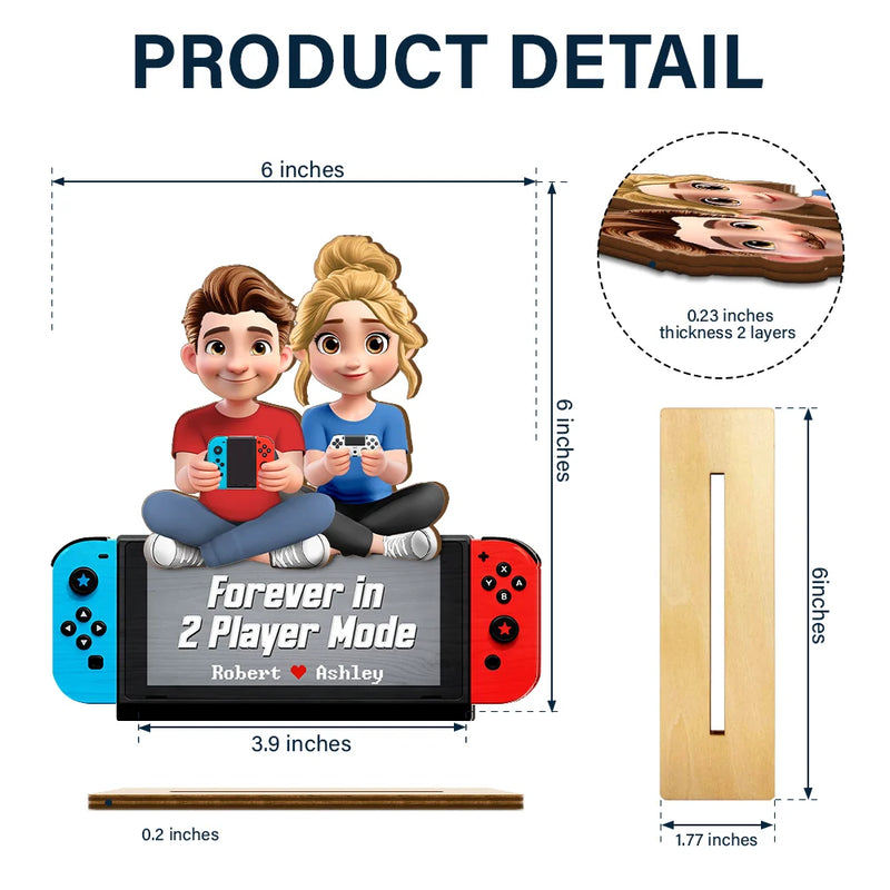 Gift For Couples,Gift For Husband,Gift For Wife,Gift For Boyfriend,Gift For Girlfriend,Happy - Forever In 2 Player Mode - Personalized Custom Shaped 2-Layered Wooden Plaque