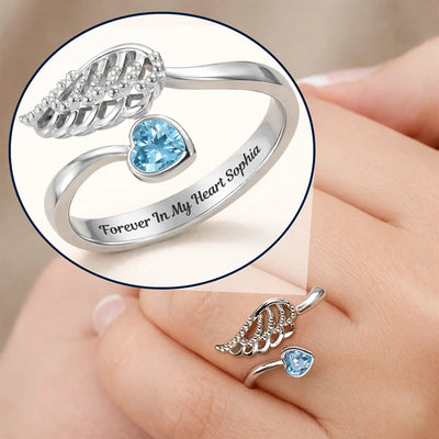 Wing And Heart Birthstone Ring