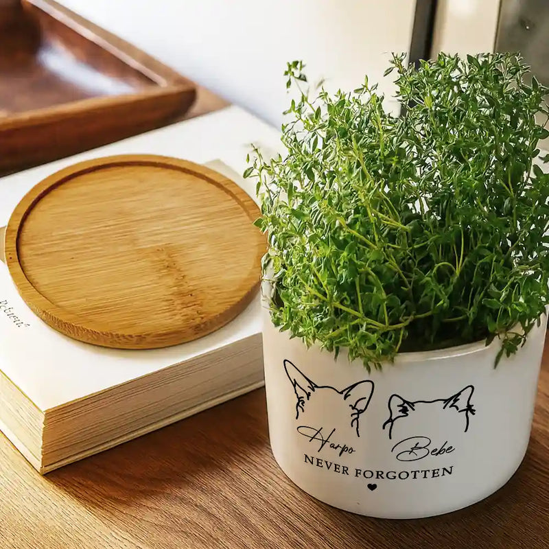 Pet Lovers,Pet Mom,Dog Lovers,Dog Mom,Dog Dad,Pet Dad,Cat Lovers,Cat Mom,Cat Dad,Memorial,Sad - Forever In Our Hearts Memorial - Personalized Ceramic Plant Pot