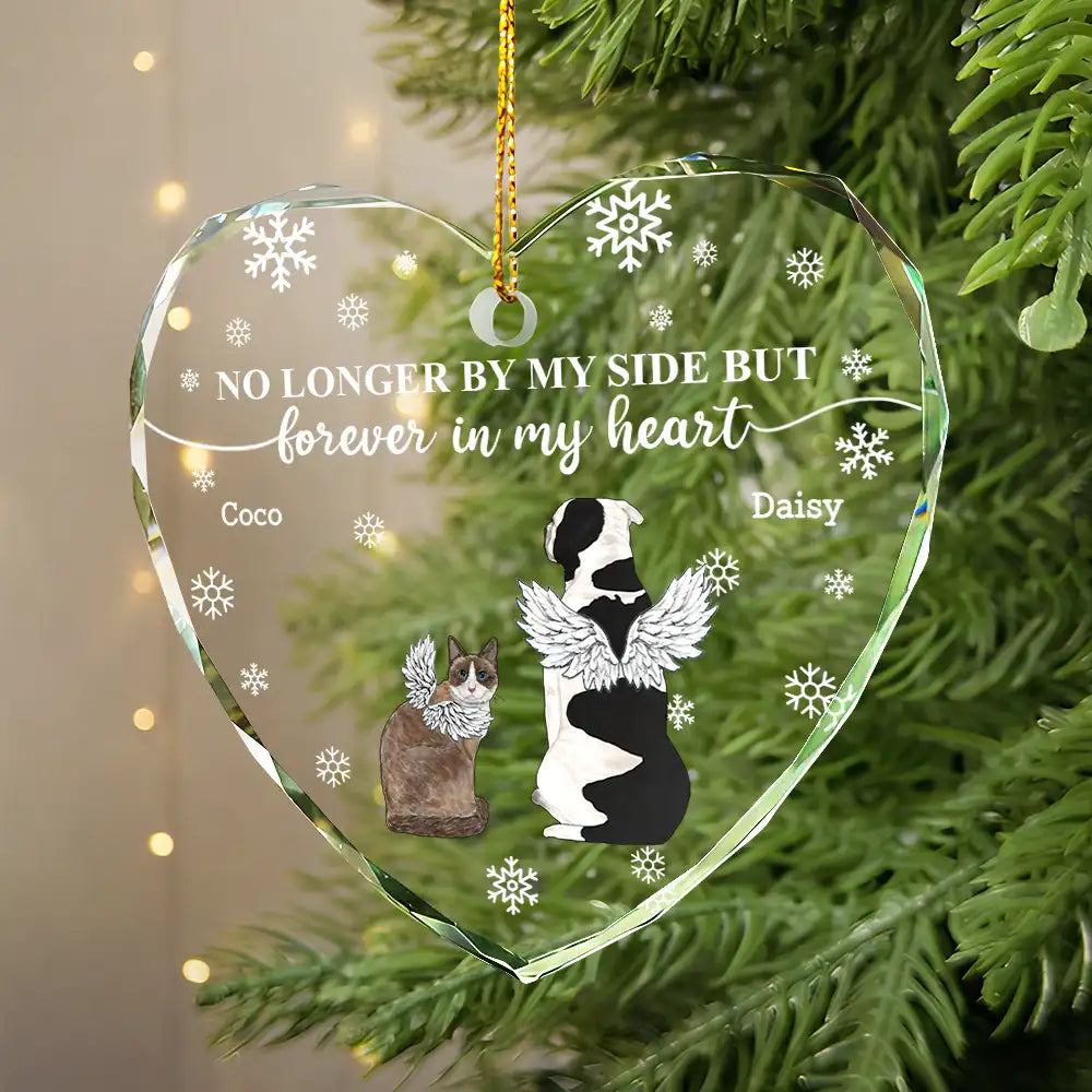 Pet Lovers,Cat Lovers,Dog Lovers,Sad,Memorial - Forever Loved Memorial Dog Cat - Personalized Heart Shaped Glass Ornament