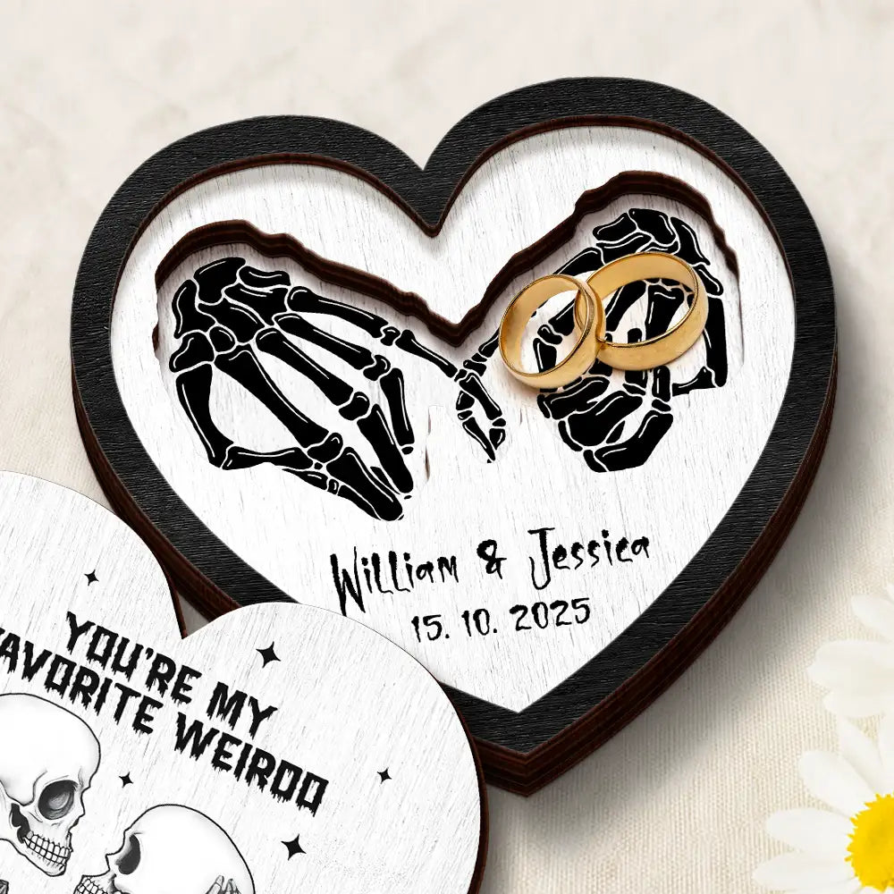 Gift For Husband,Gift For Wife,Gift For Boyfriend,Gift For Girlfriend,Custom Photo,Love,Gift For Couples - Forever & Always Skeleton Couple - Personalized 2-Layered Wooden Ring Dish