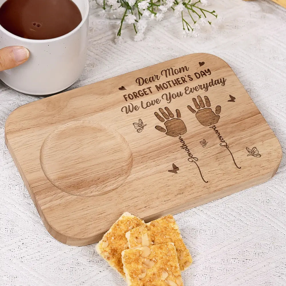 Gift For Grandma,Gift For Grandparents,Gift For Grandpa,Gift For Mother,Love - Forget Mother's Day We Love You Everyday - Personalized Serving Board With Cup Holder