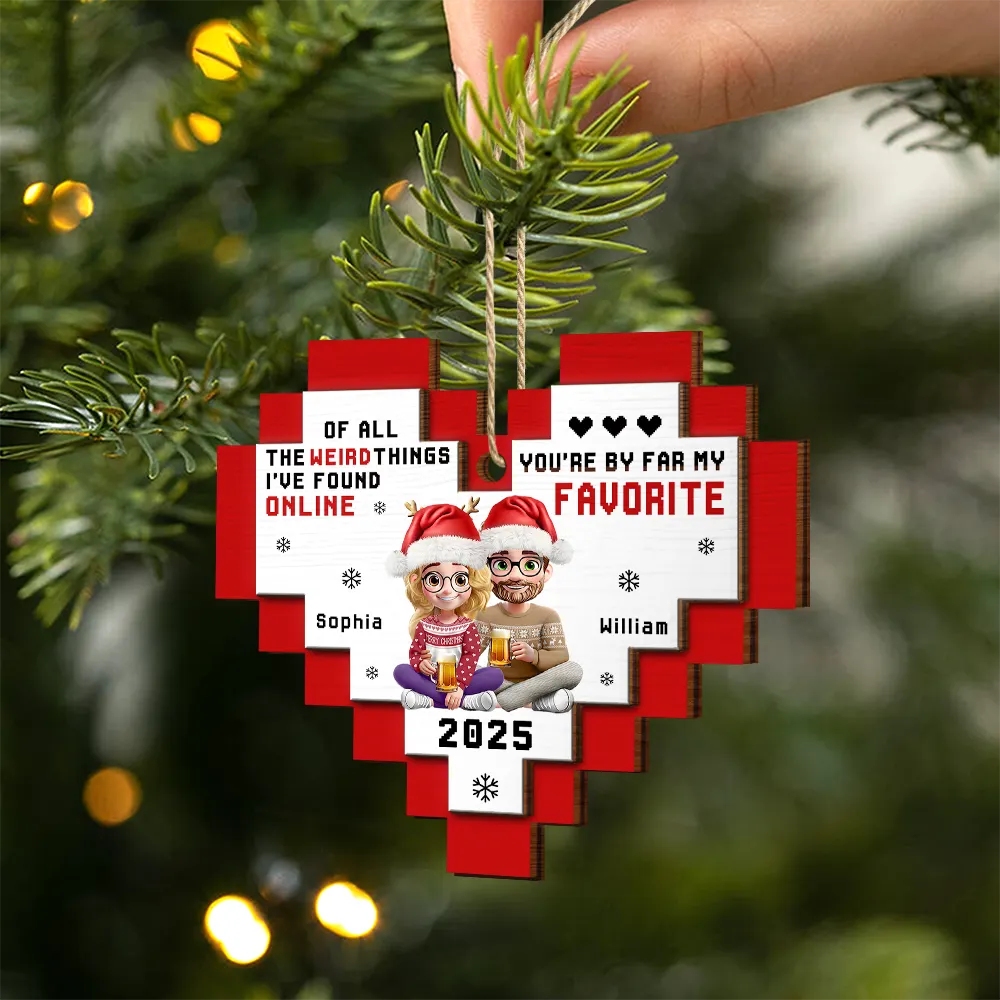 Gift For Couples,Gift For Husband,Gift For Wife,Gift For Boyfriend,Gift For Girlfriend,Love,Christmas - Found Love Online - Personalized 2-Layered Wooden Ornament