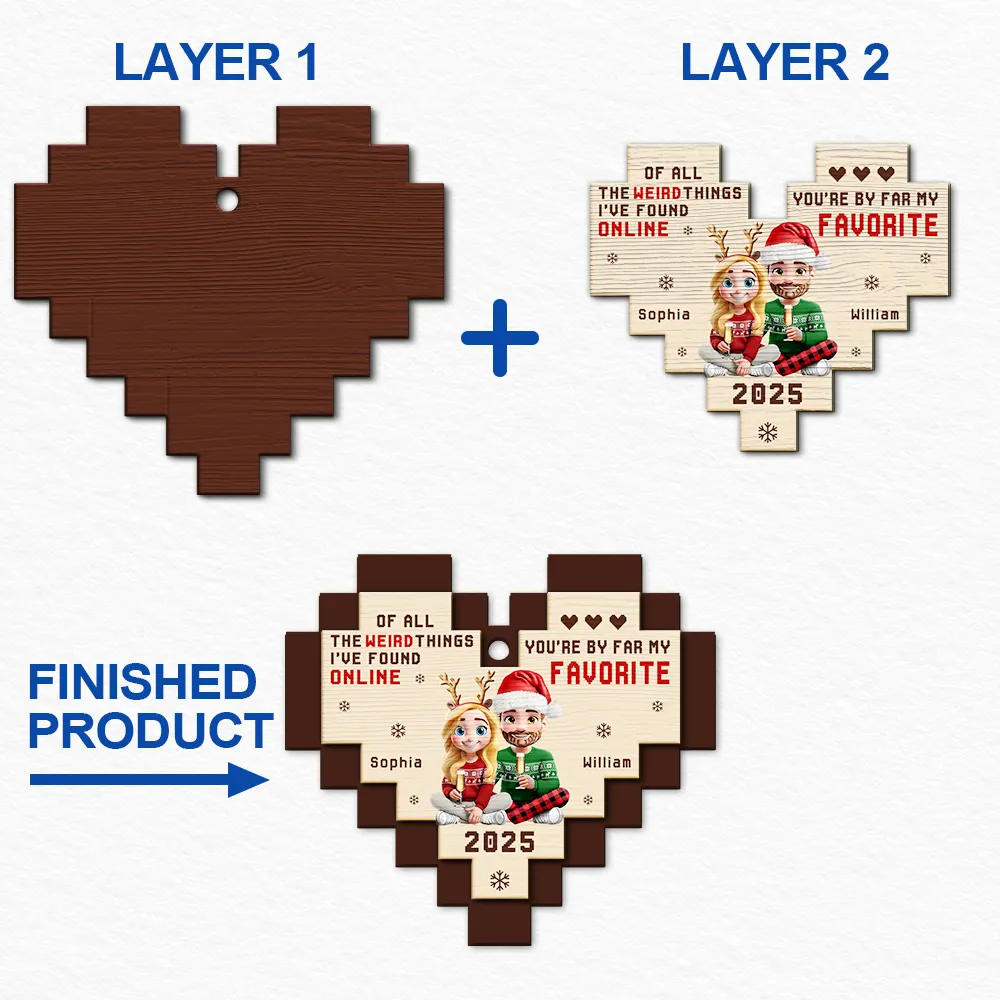 Gift For Couples,Gift For Husband,Gift For Wife,Gift For Boyfriend,Gift For Girlfriend,Love,Christmas - Found Love Online - Personalized 2-Layered Wooden Ornament