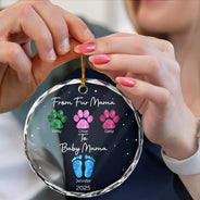 New baby,New Dad,New Mom,Pet Lovers,Pet Mom,Pet Dad,Pet Couple,Dog Lovers,Dog Mom,Dog Dad,Dog Couple,Cat Lovers,Cat Mom,Cat Dad,Cat Couple,Gift For Women,Gift For Men,Gift For Husband,Gift For Wife,Christmas,Happy - From Fur Mama To Baby Mama - Personalized Circle Glass Ornament