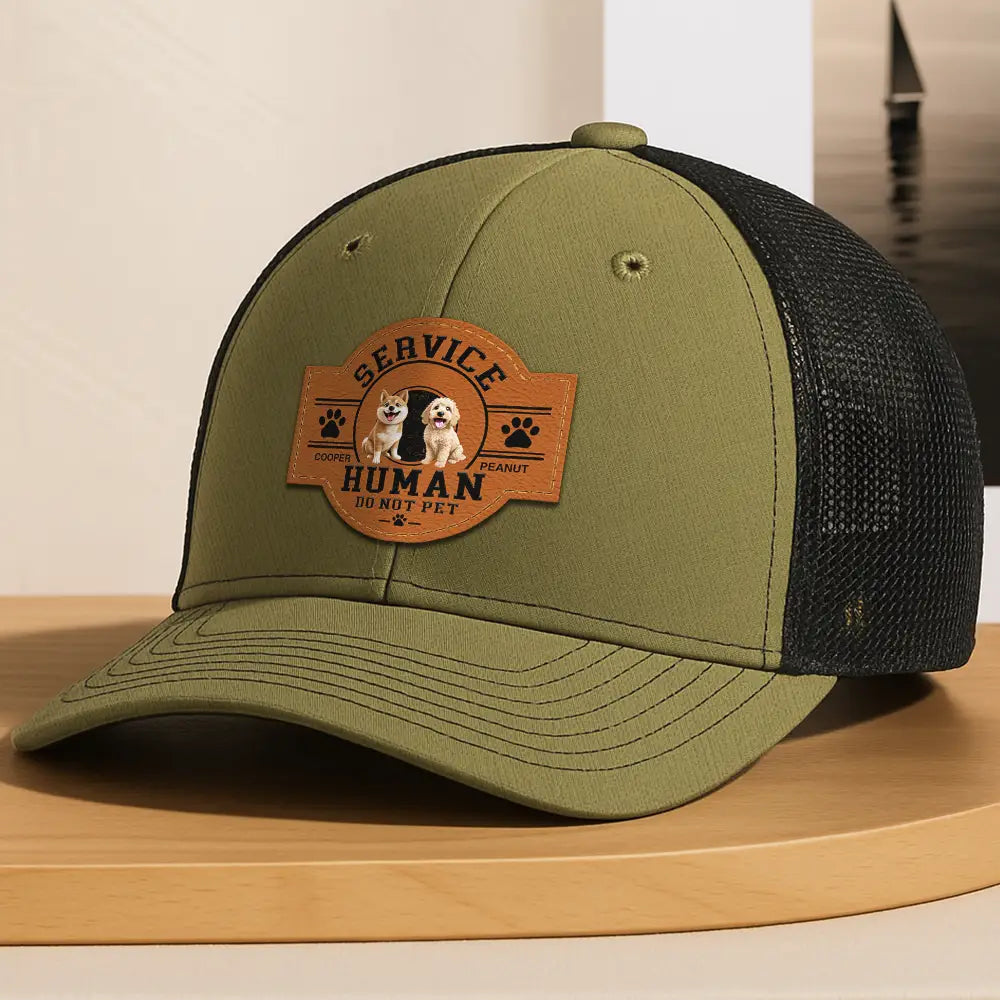 Dog Dad,Dog Mom,Dog Lovers,Funny - Fun 3D Effect Dog Service Human Do Not Pet - Personalized Leather Patch Hat