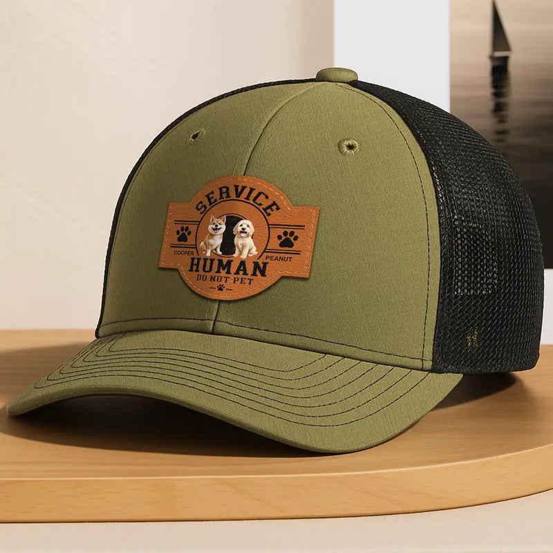 Dog Dad,Dog Mom,Dog Lovers,Funny - Fun 3D Effect Dog Service Human Do Not Pet - Personalized Leather Patch Hat